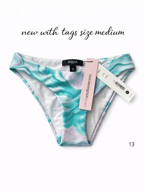 New! Aqua Bloomingdale’s Teal & Light Pink Marble Print Bikini Bottom